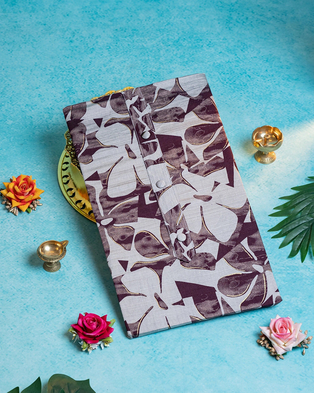 Elegant Grey & Maroon Abstract Printed Chudi Material