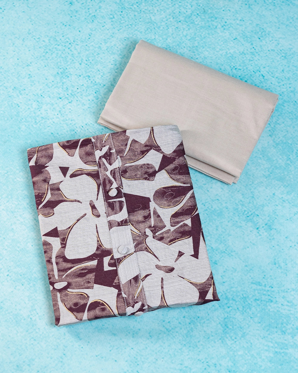 Elegant Grey & Maroon Abstract Printed Chudi Material