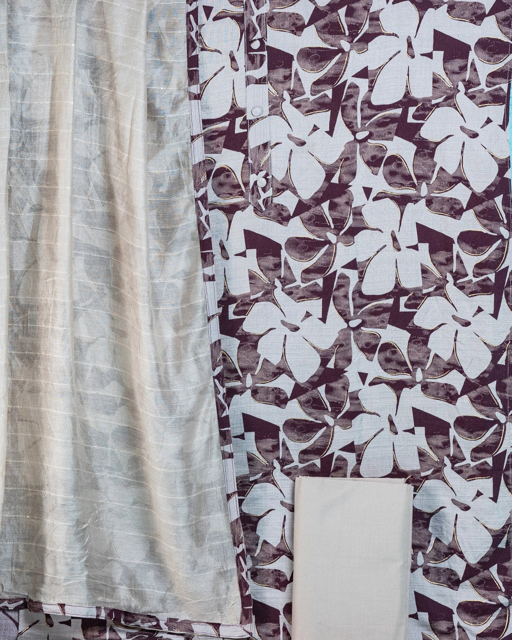 Elegant Grey & Maroon Abstract Printed Chudi Material