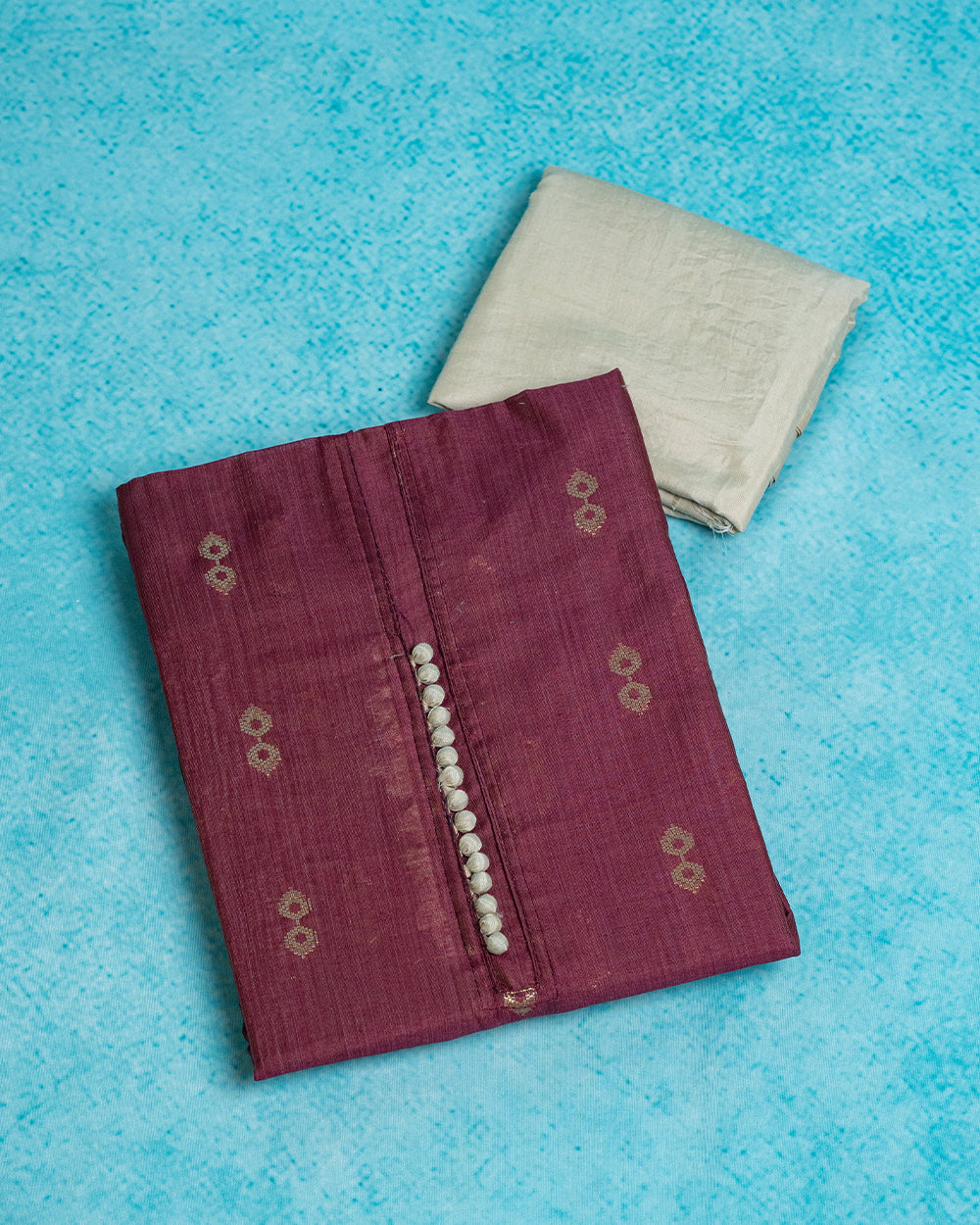 Elegant Maroon & Cream Embroidered Chudi Material