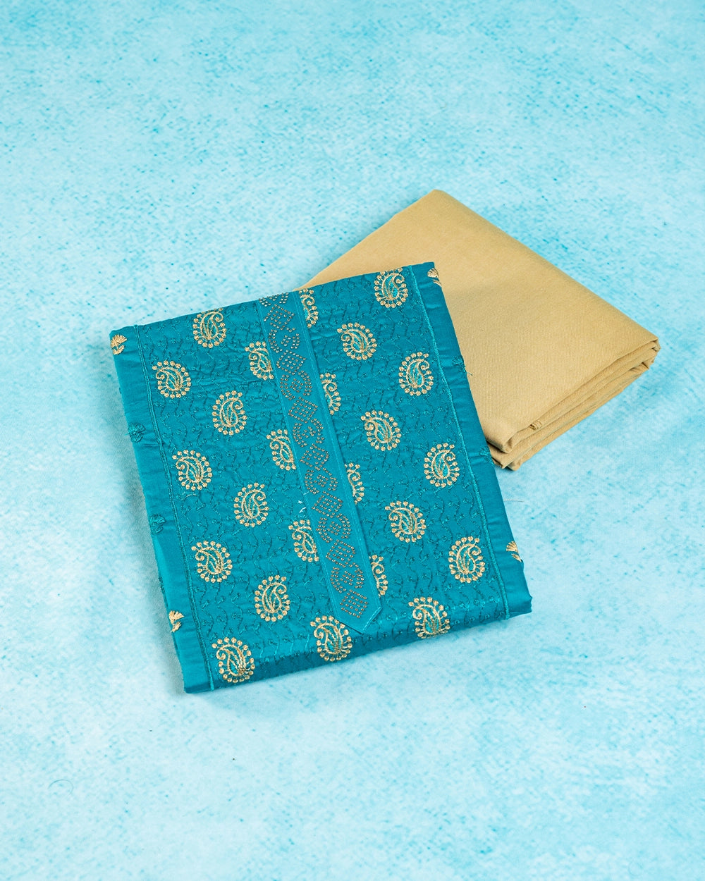 Elegant Teal Blue & Mustard Yellow Chudi MateriaL