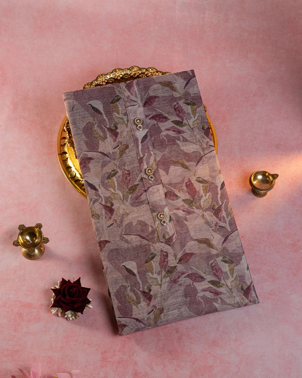 Elegant Wine & Rose Floral Printed Chudi Material