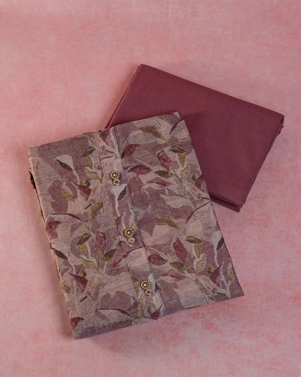 Elegant Wine & Rose Floral Printed Chudi Material