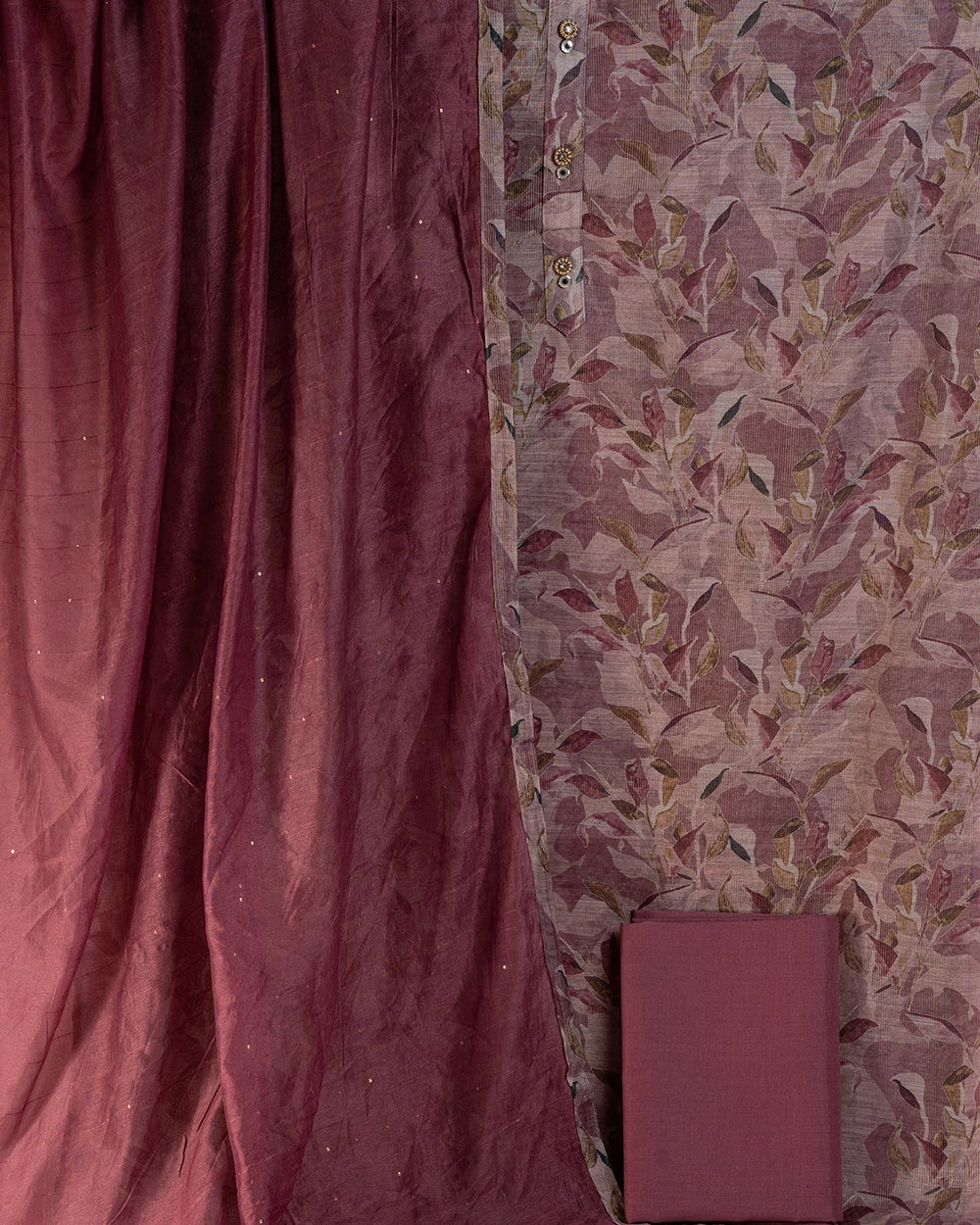 Elegant Wine & Rose Floral Printed Chudi Material