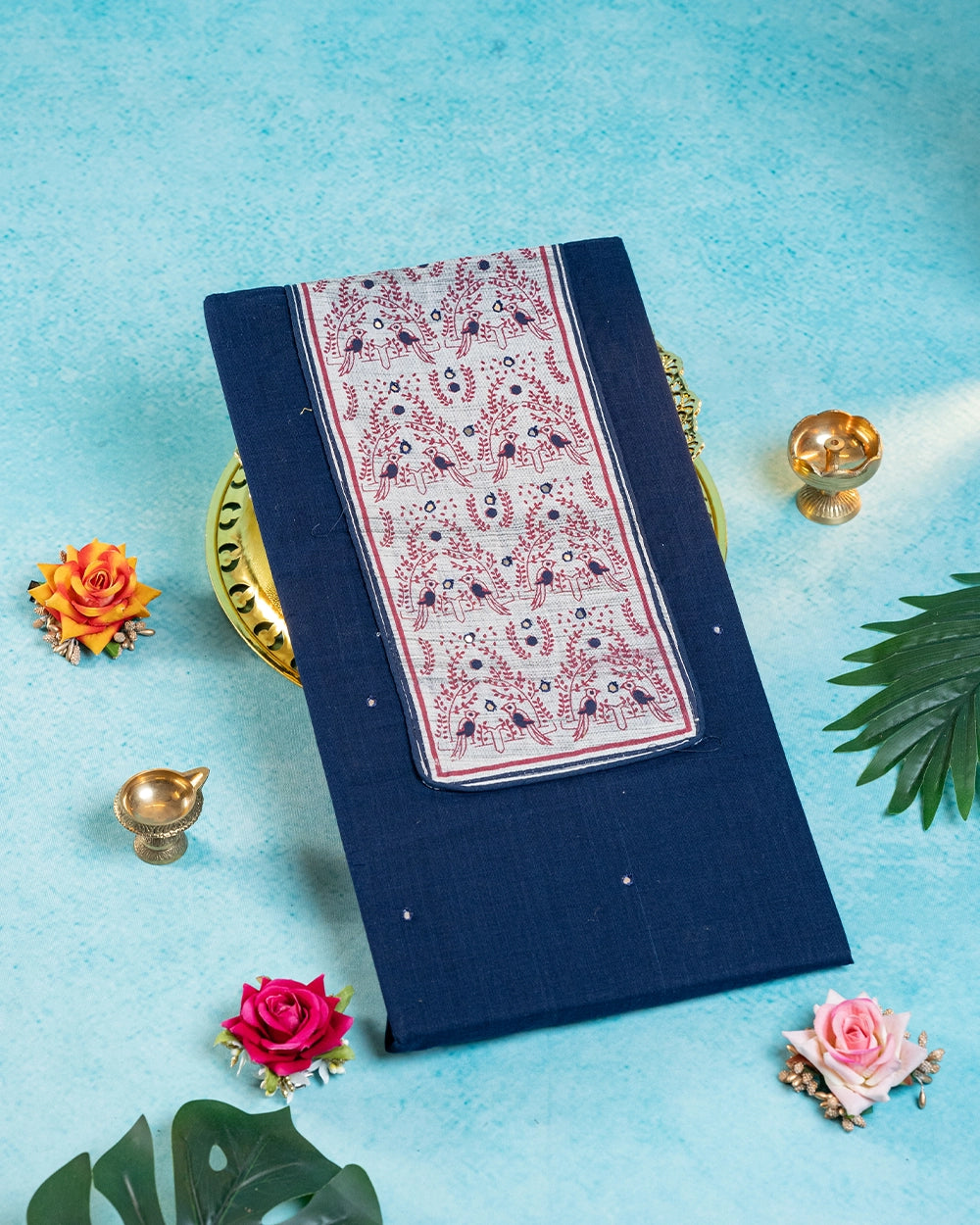 Elegant Beige & Navy Blue Chudi   Material