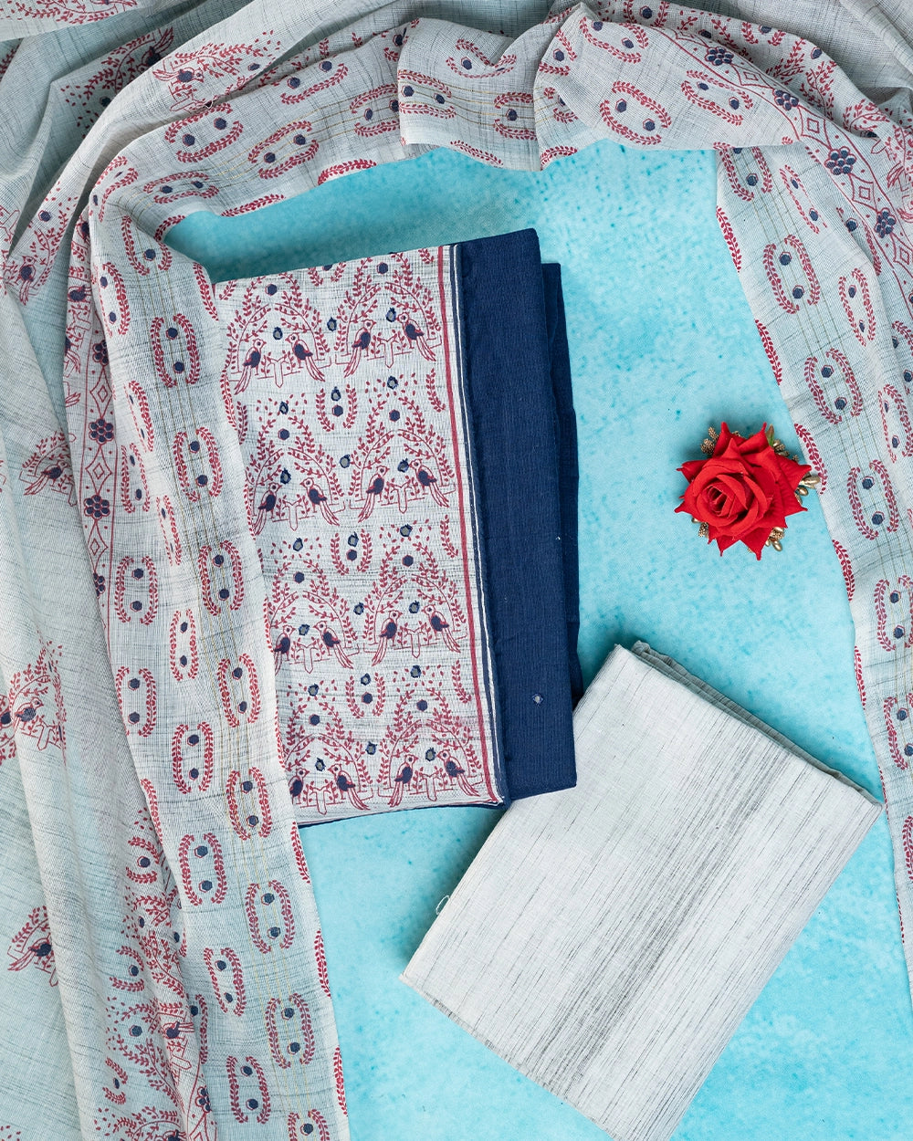 Elegant Beige & Navy Blue Chudi   Material
