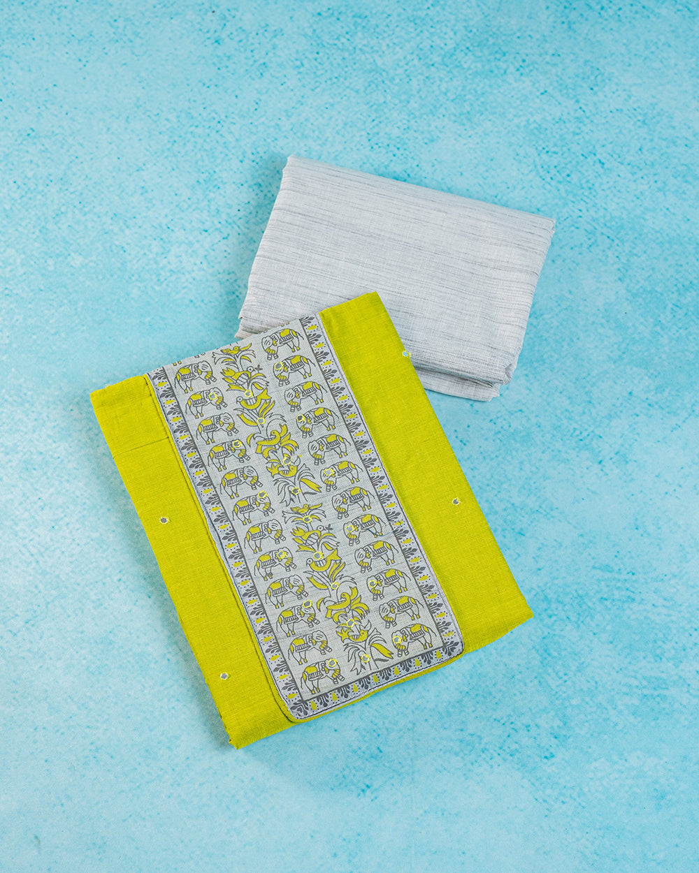Elegant Cream & Yellow Printed Chudi Material