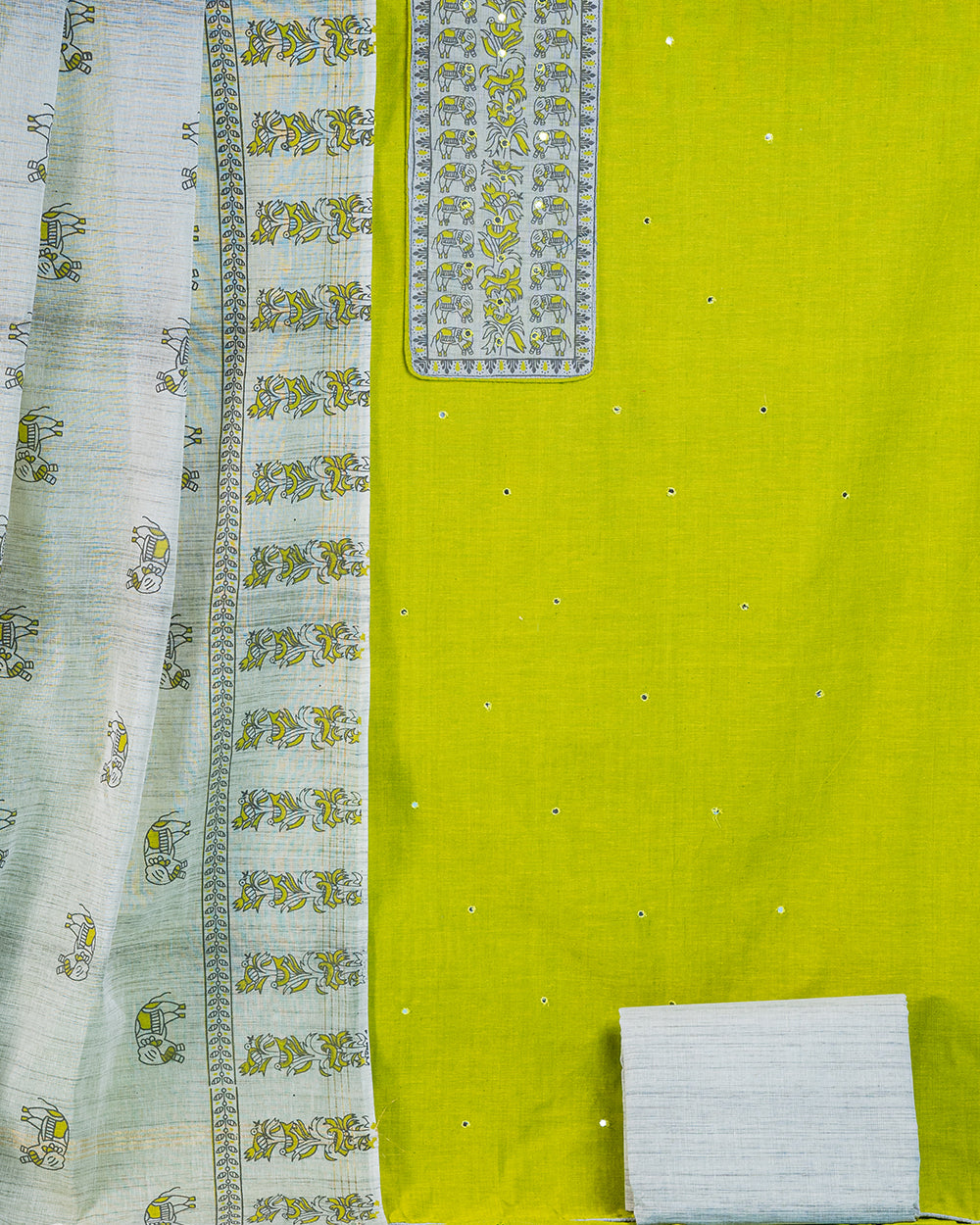 Elegant Cream & Yellow Printed Chudi Material