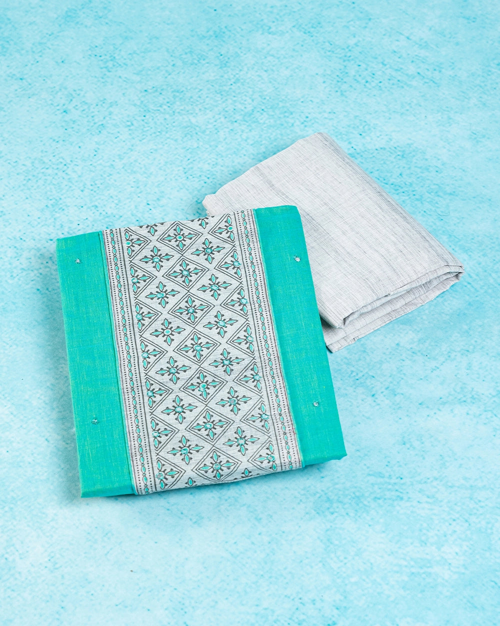 Elegant Green &Light Grey Chudi Material