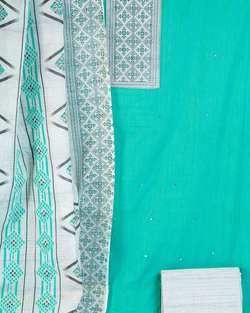 Elegant Green &Light Grey Chudi Material