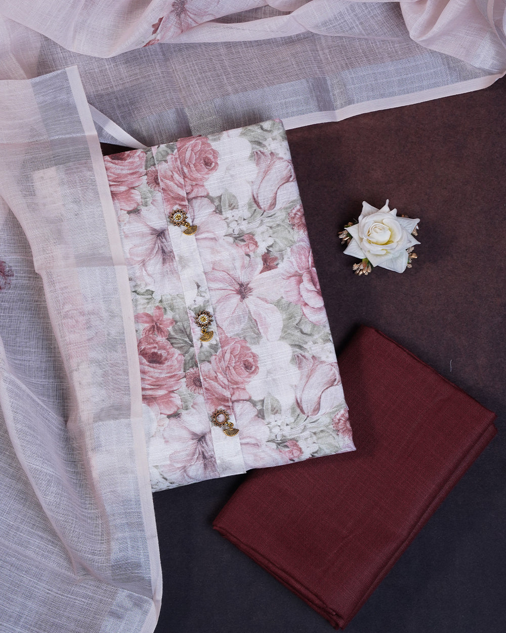 Peach & Maroon Chudi Material