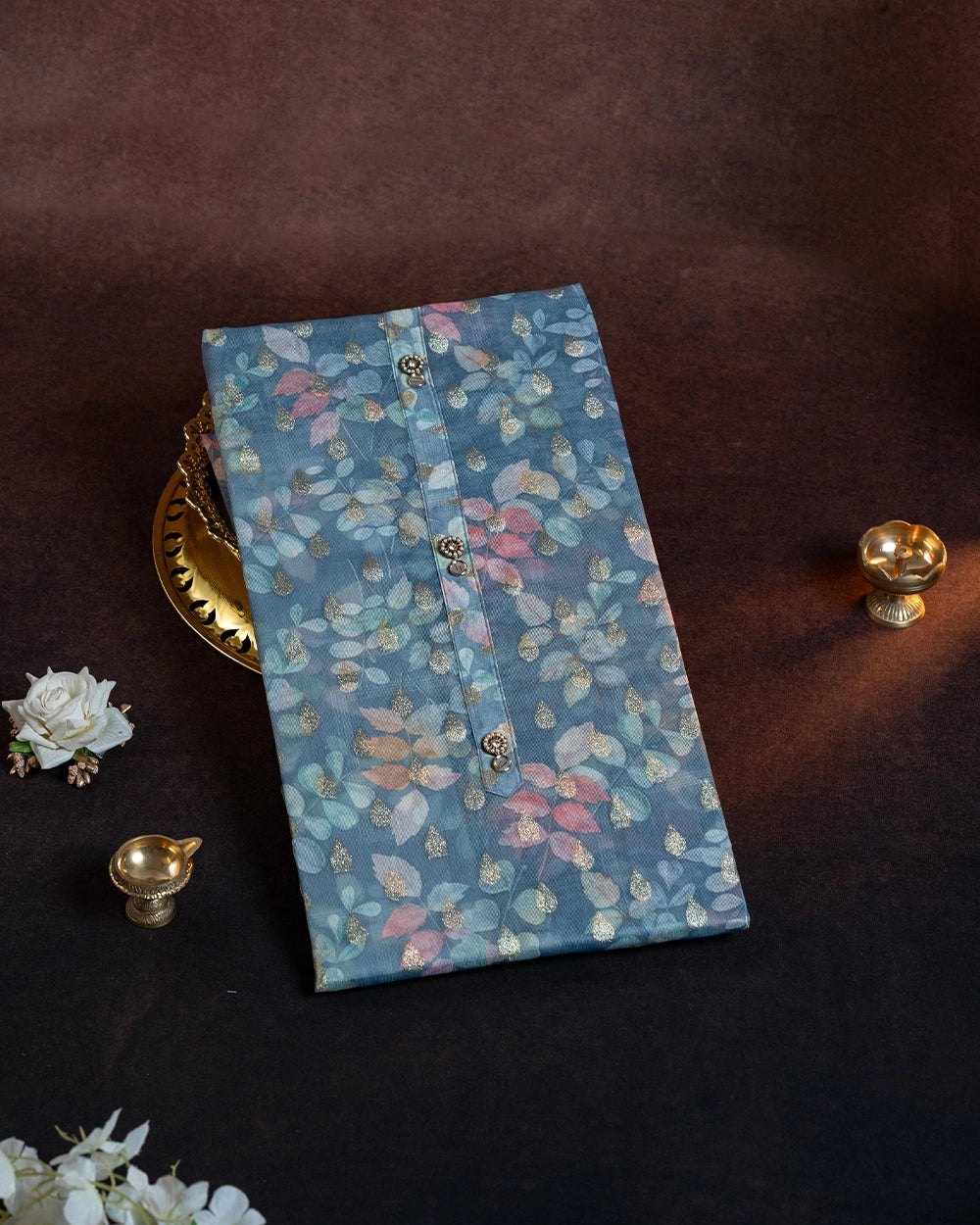 Elegant Dusty Pink & Blue Floral Printed  Chudi   Material