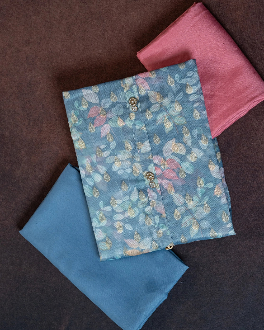 Elegant Dusty Pink & Blue Floral Printed  Chudi   Material