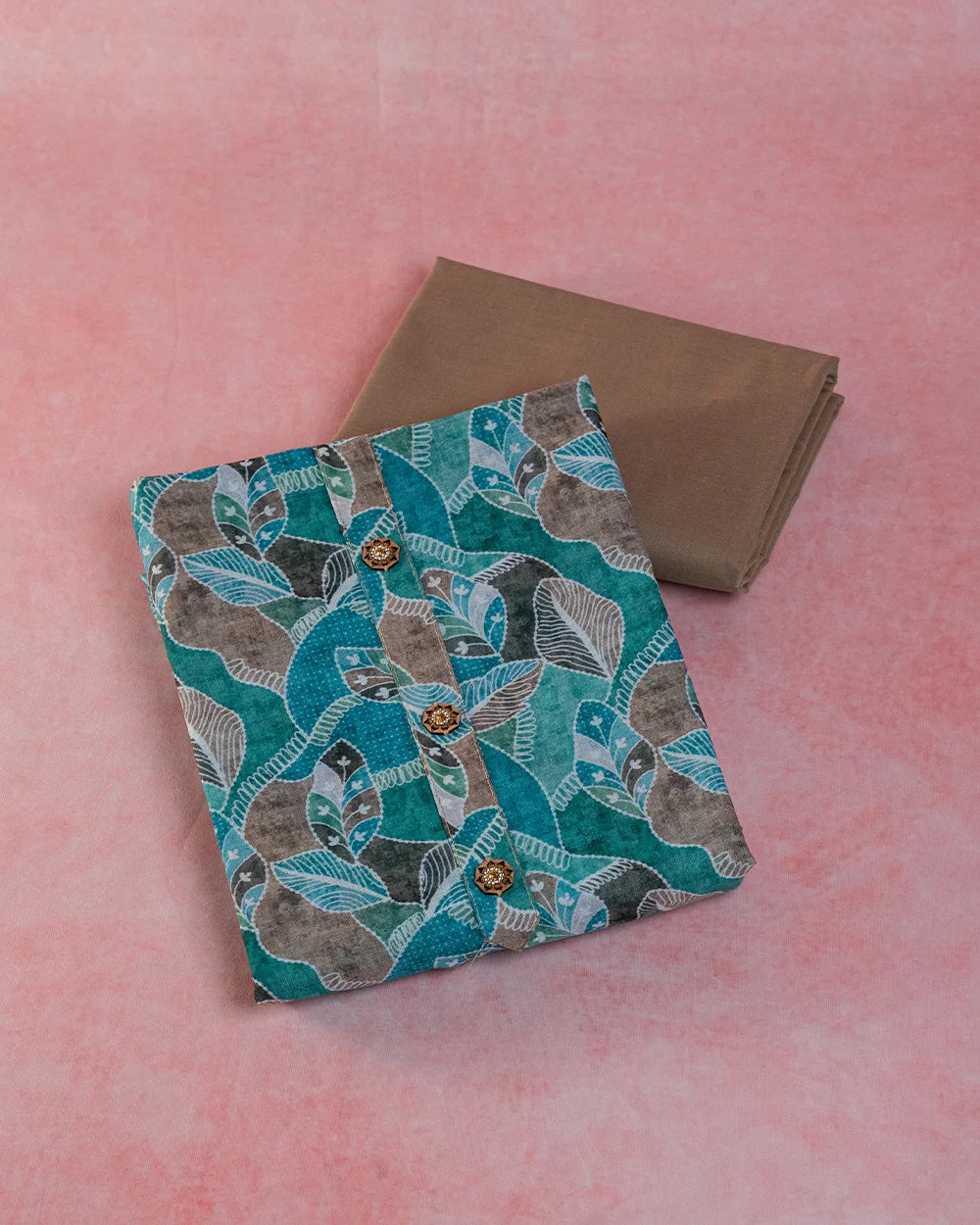 Elegant Teal Green & Brown Printed Chudi Material