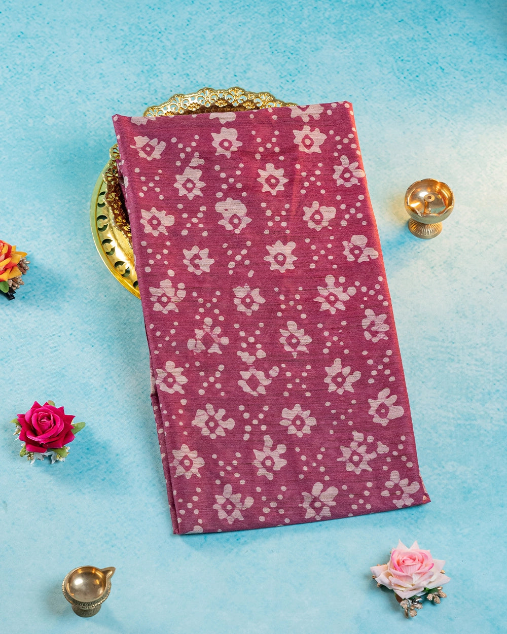 Elegant Burgundy & Navy Blue Printed Chudi Material