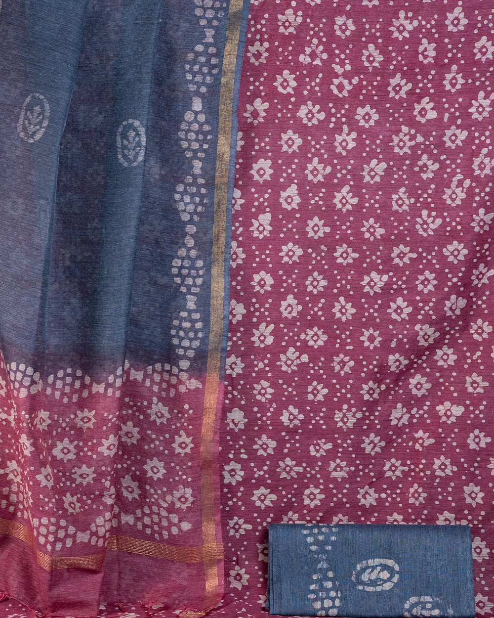 Elegant Burgundy & Navy Blue Printed Chudi Material