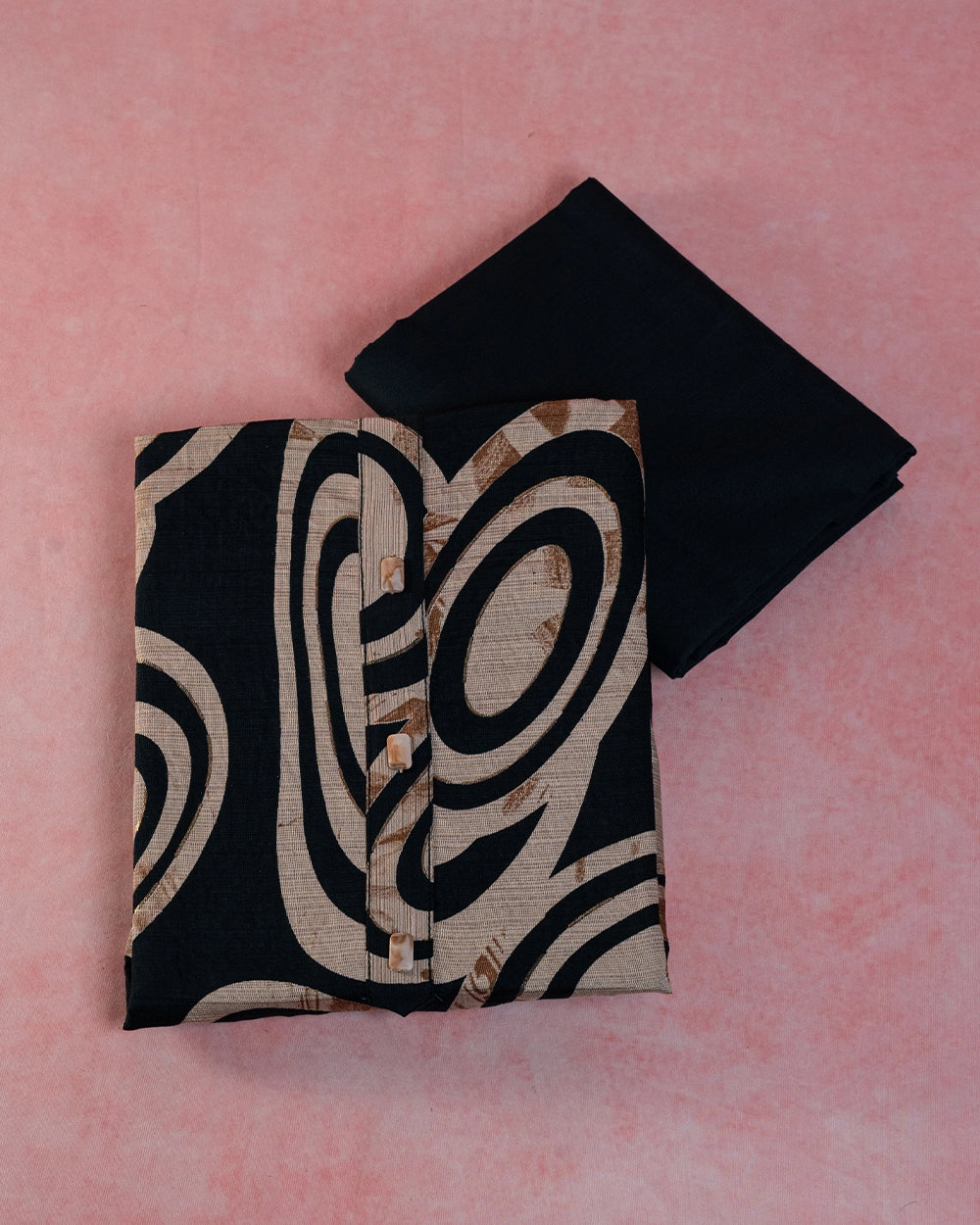 Elegant Black & Beige Printed Chudi Material