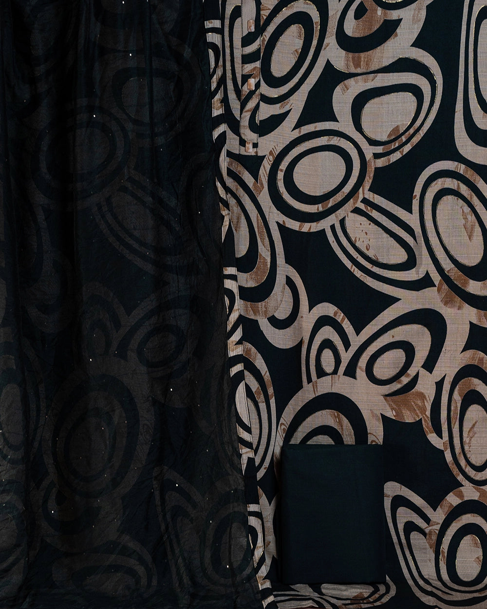 Elegant Black & Beige Printed Chudi Material