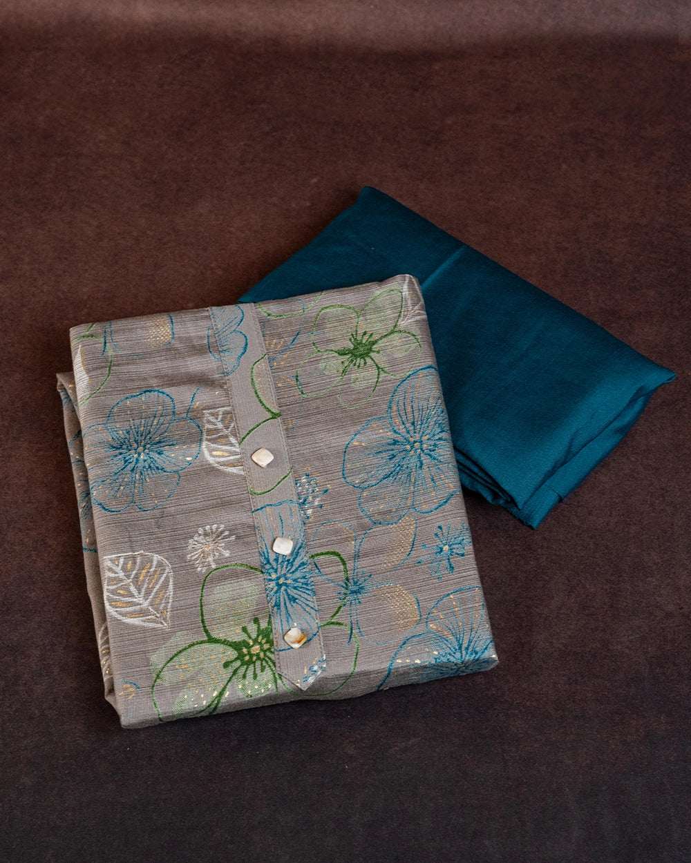 Elegant Beige &Teal Blue Floral Printed Chudi Material