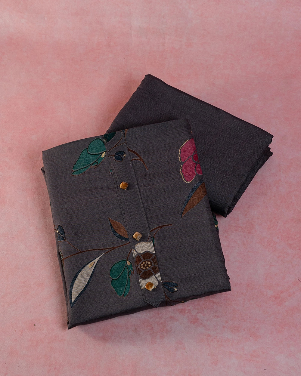 Elegant Charcoal Grey Floral Printed Chudi Material