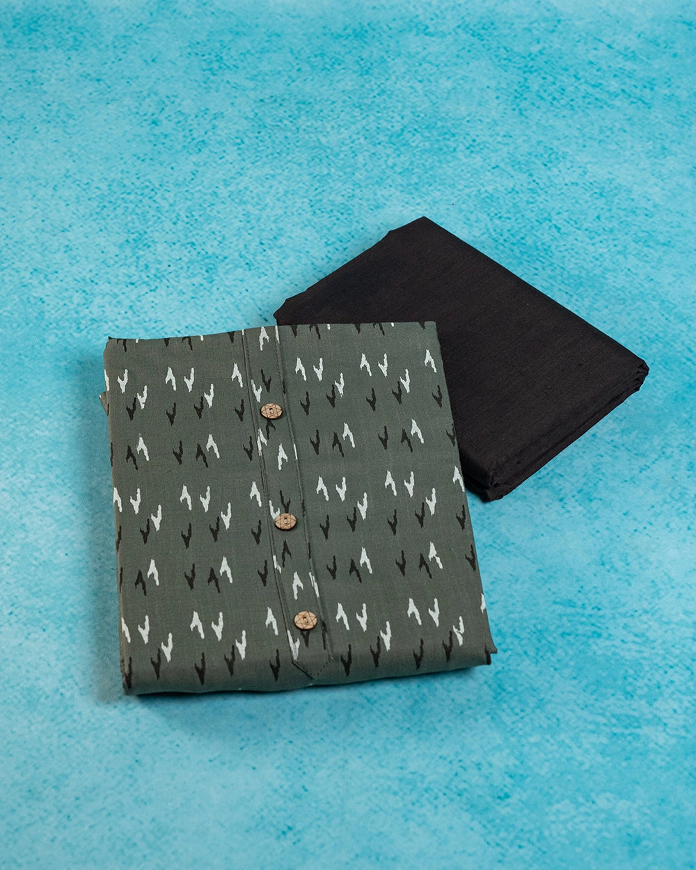 Elegant Olive Green & Brown Printed Chudi Material