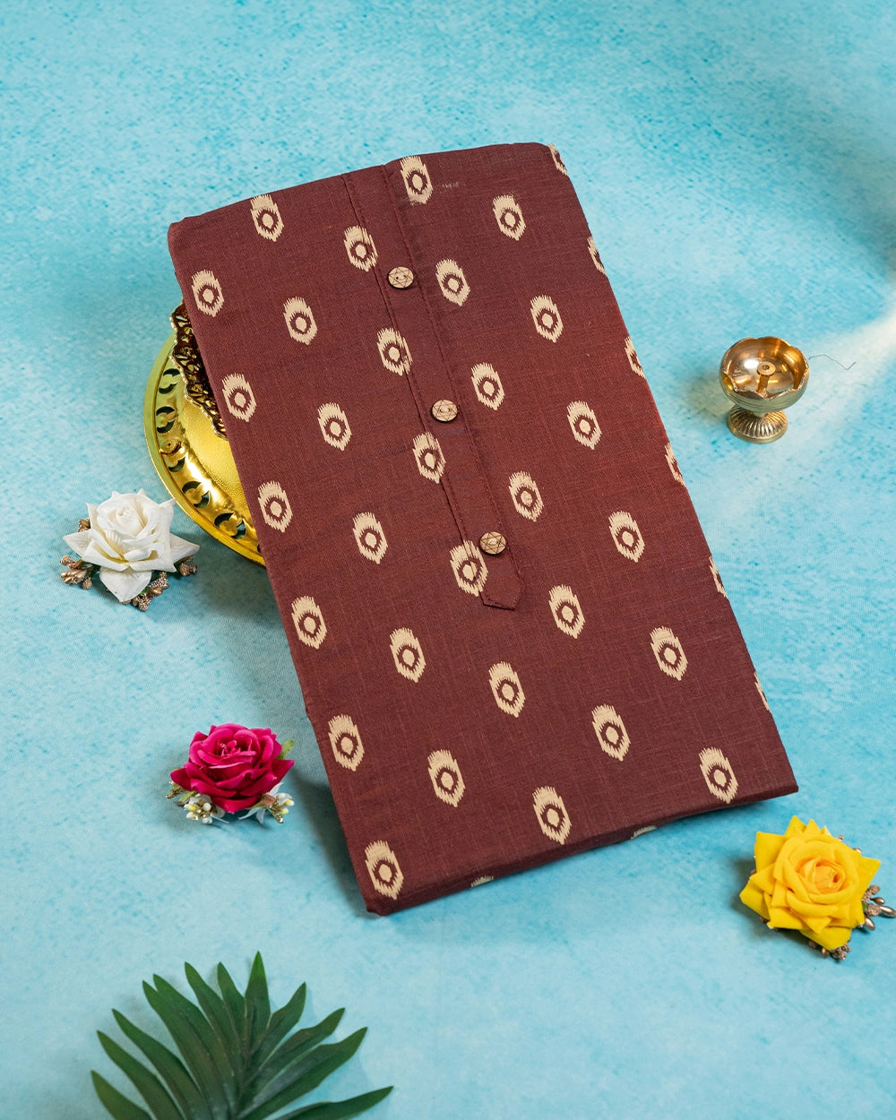Elegant Maroon & Mustard Printed Chudi Material