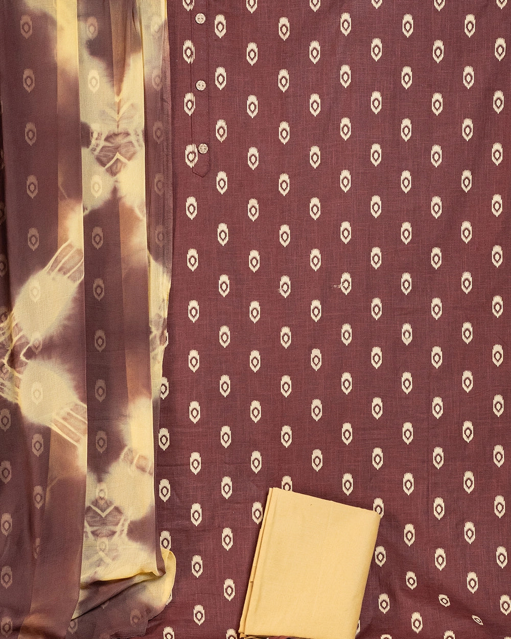 Elegant Maroon & Mustard Printed Chudi Material