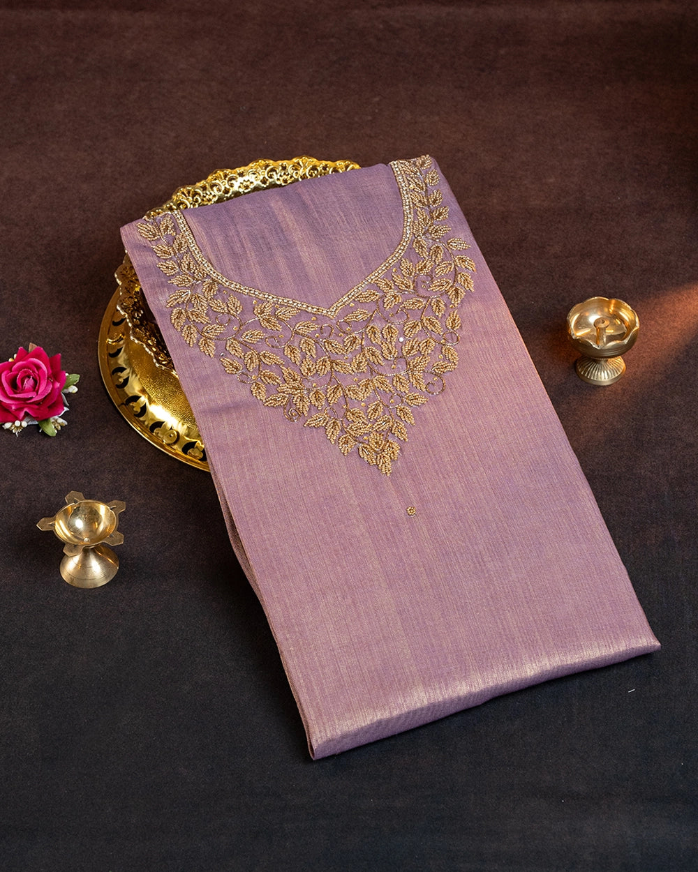 Elegant Mauve & Cream Printed Chudi Material