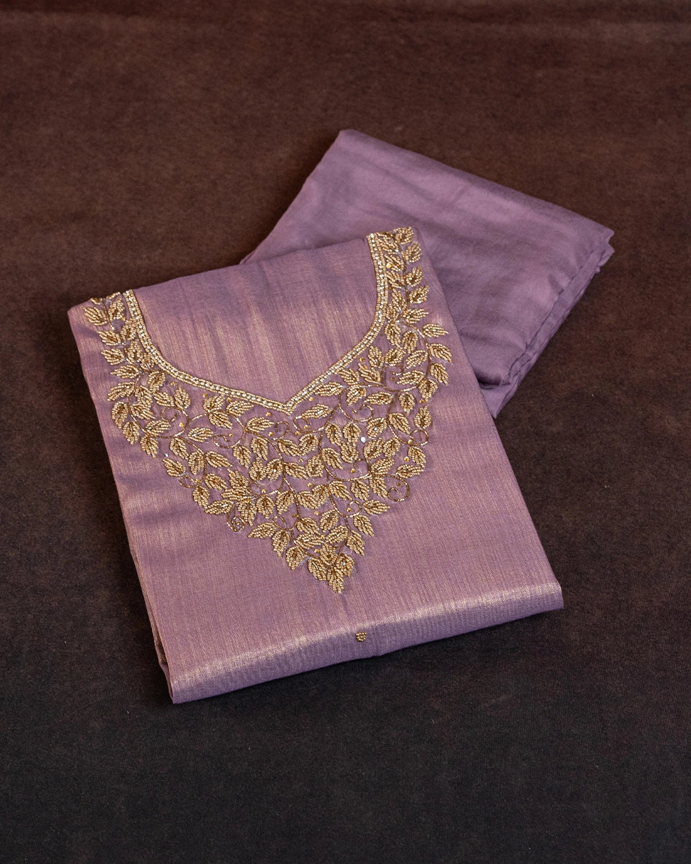 Elegant Mauve & Cream Printed Chudi Material