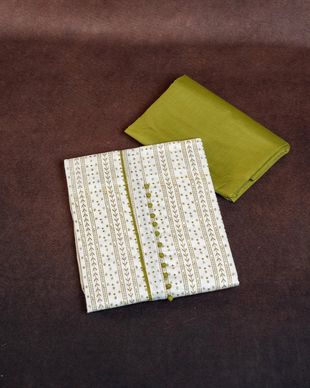 Elegant Olive Green &White Chudi Material