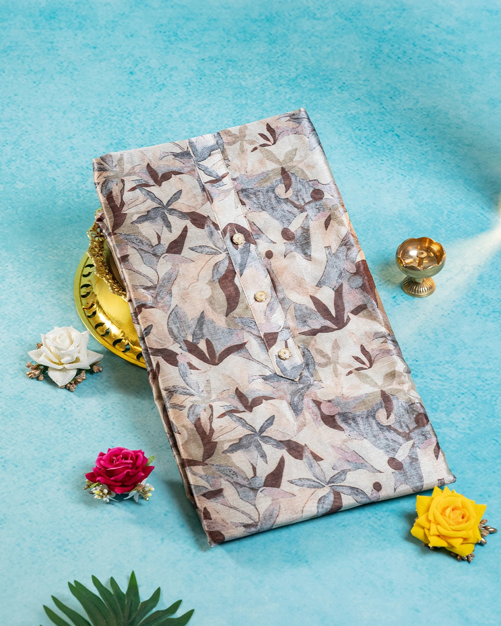 Elegant Beige &Charcoal Grey Abstract Printed Chudi Material