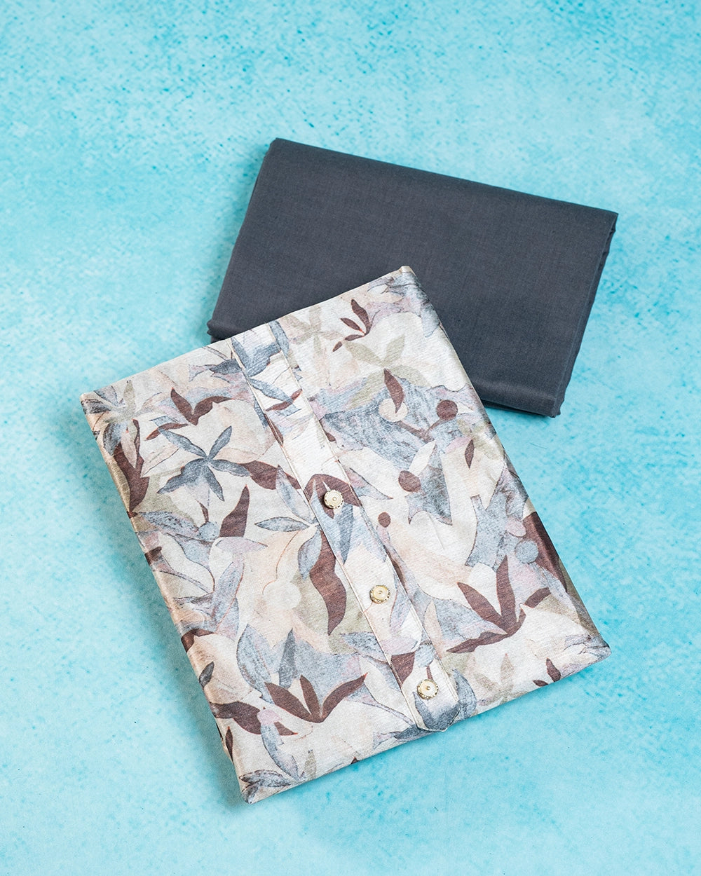 Elegant Beige &Charcoal Grey Abstract Printed Chudi Material