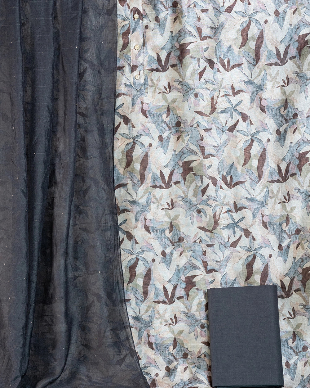 Elegant Beige &Charcoal Grey Abstract Printed Chudi Material