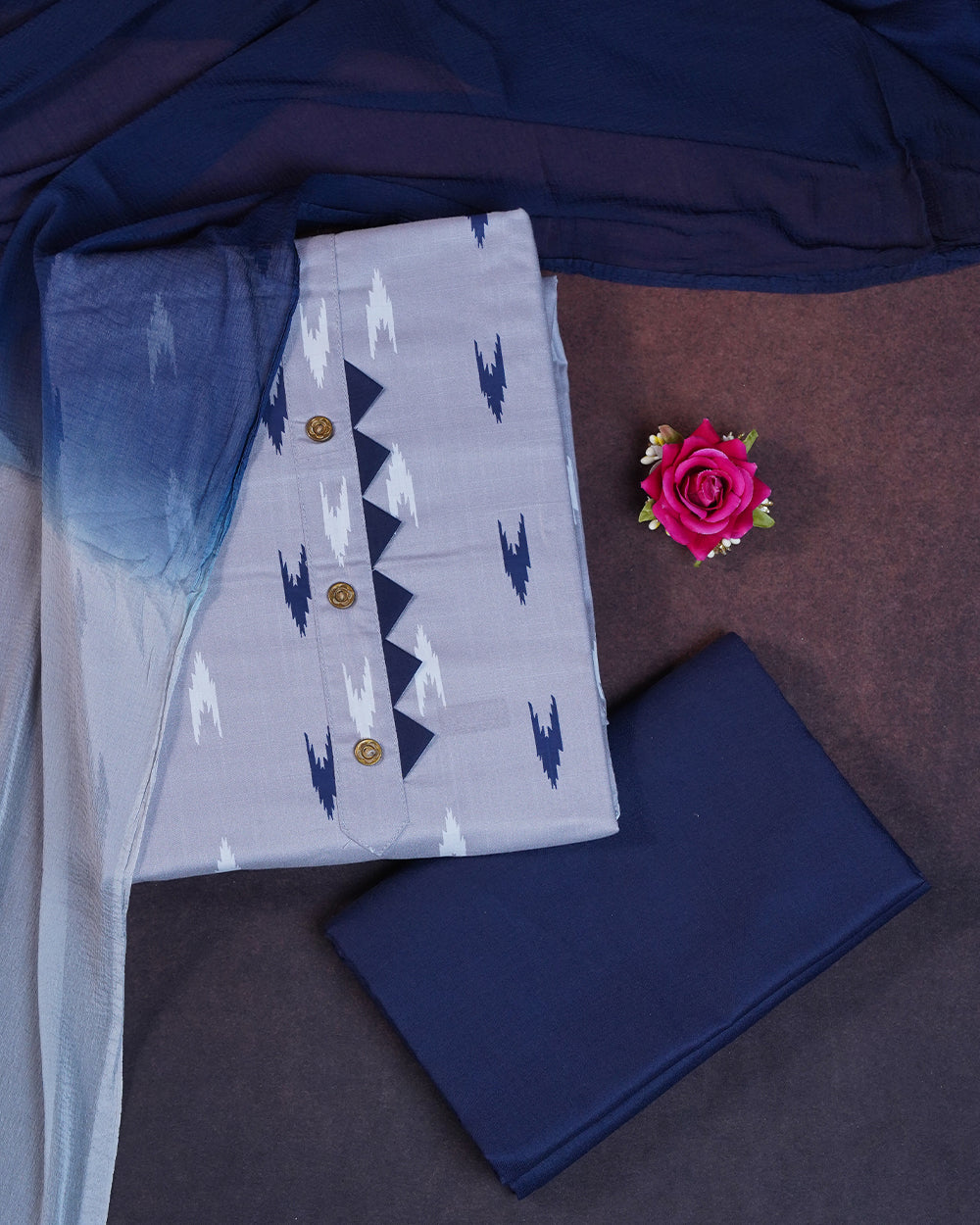 Elegant Navy Blue & White Chudi Material
