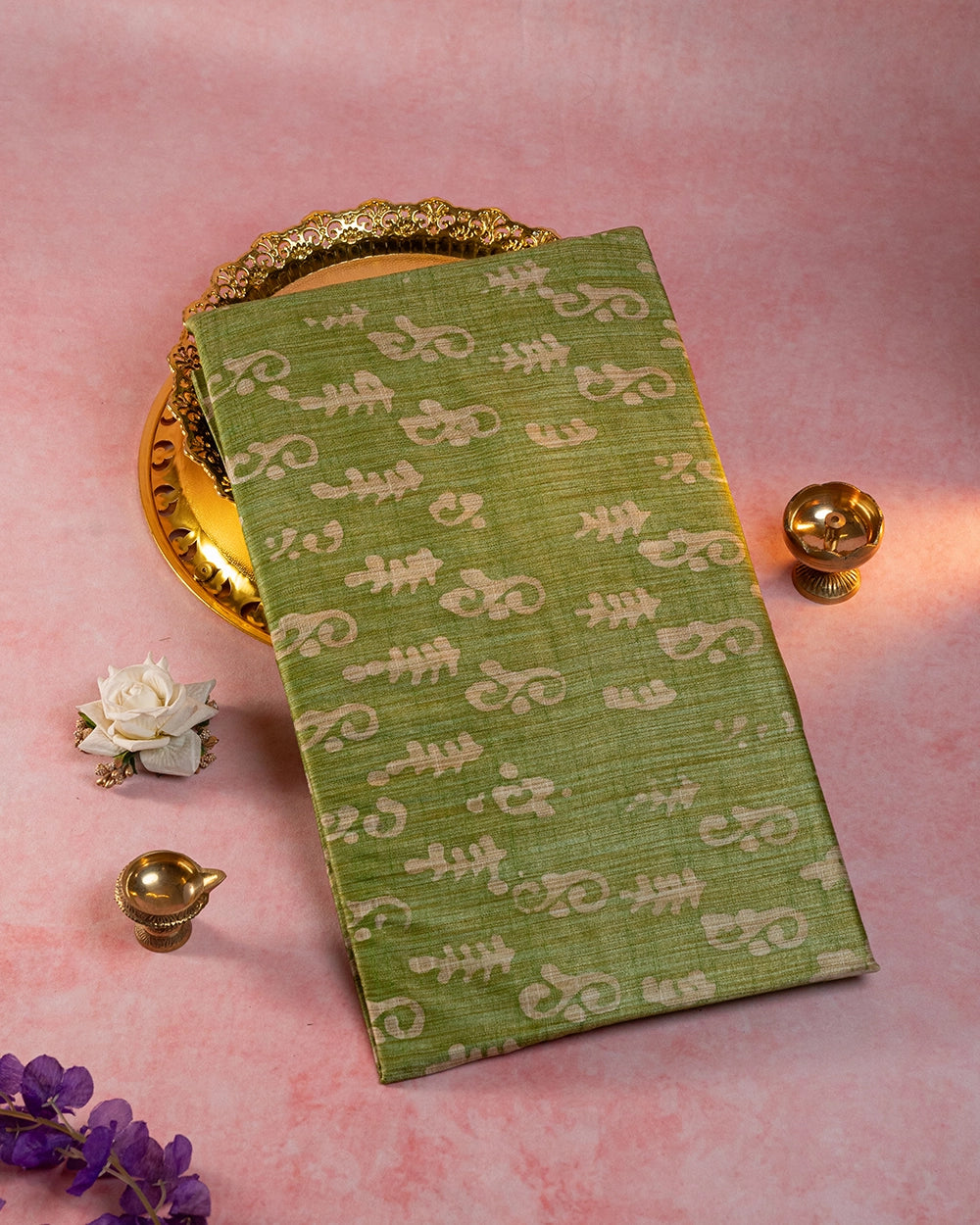 Elegant Olive Green & Maroon Printed Chudi Material