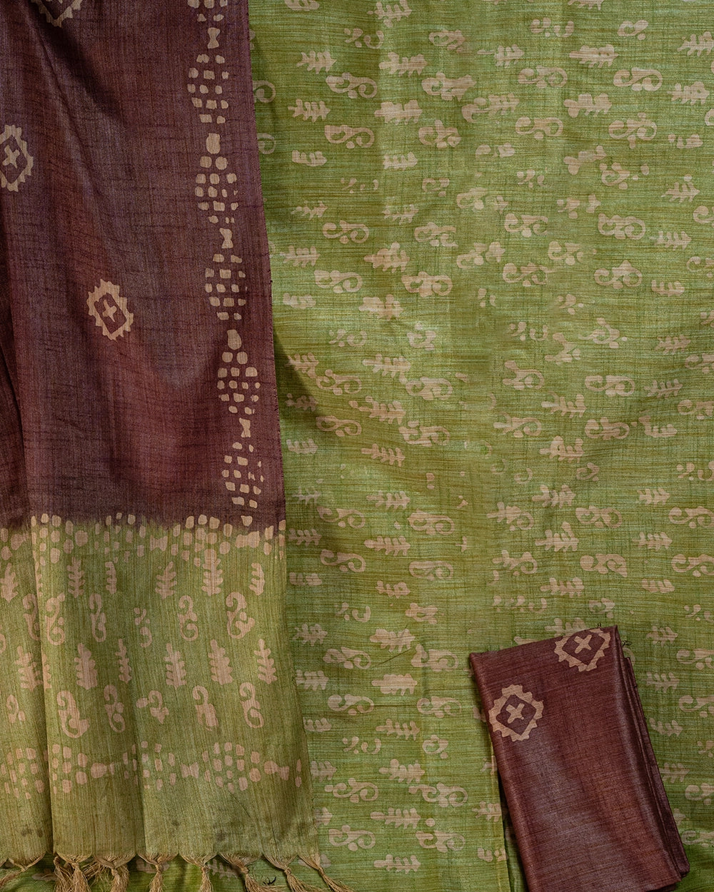 Elegant Olive Green & Maroon Printed Chudi Material