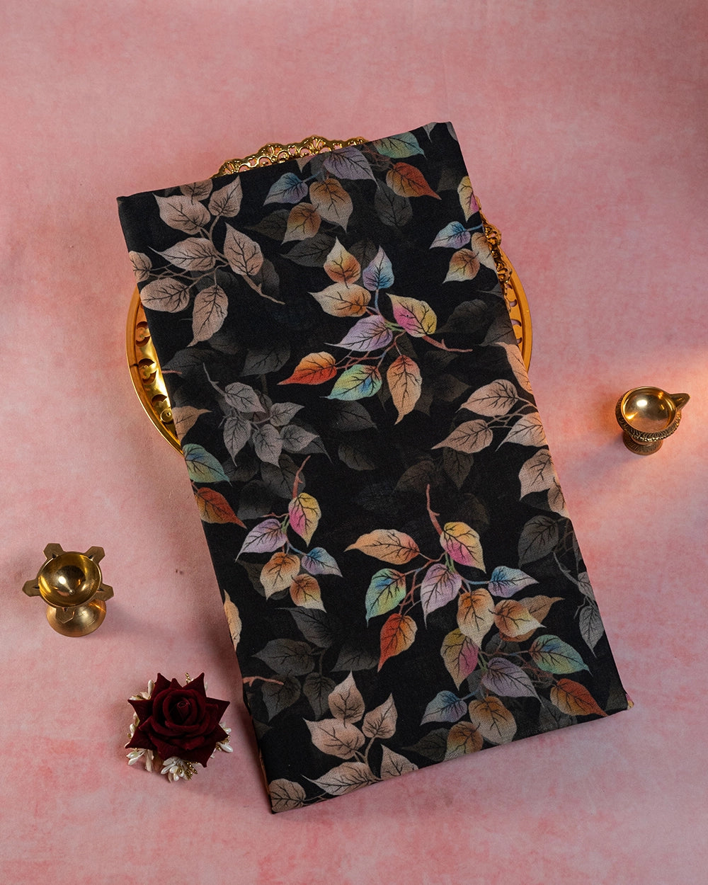 Elegant Black & Multicolour Floral Printed Chudi Material