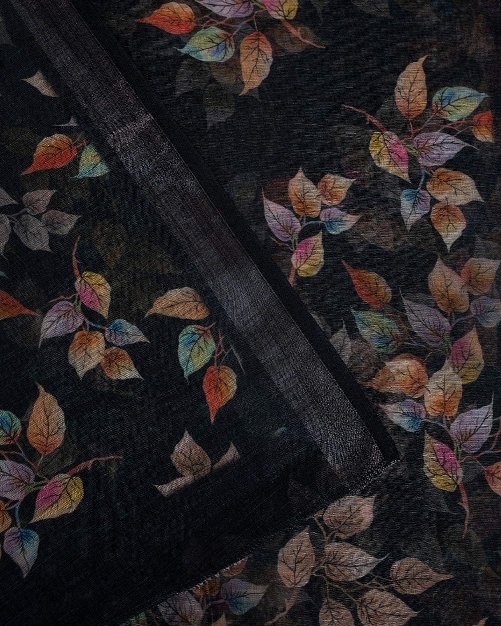 Elegant Black & Multicolour Floral Printed Chudi Material