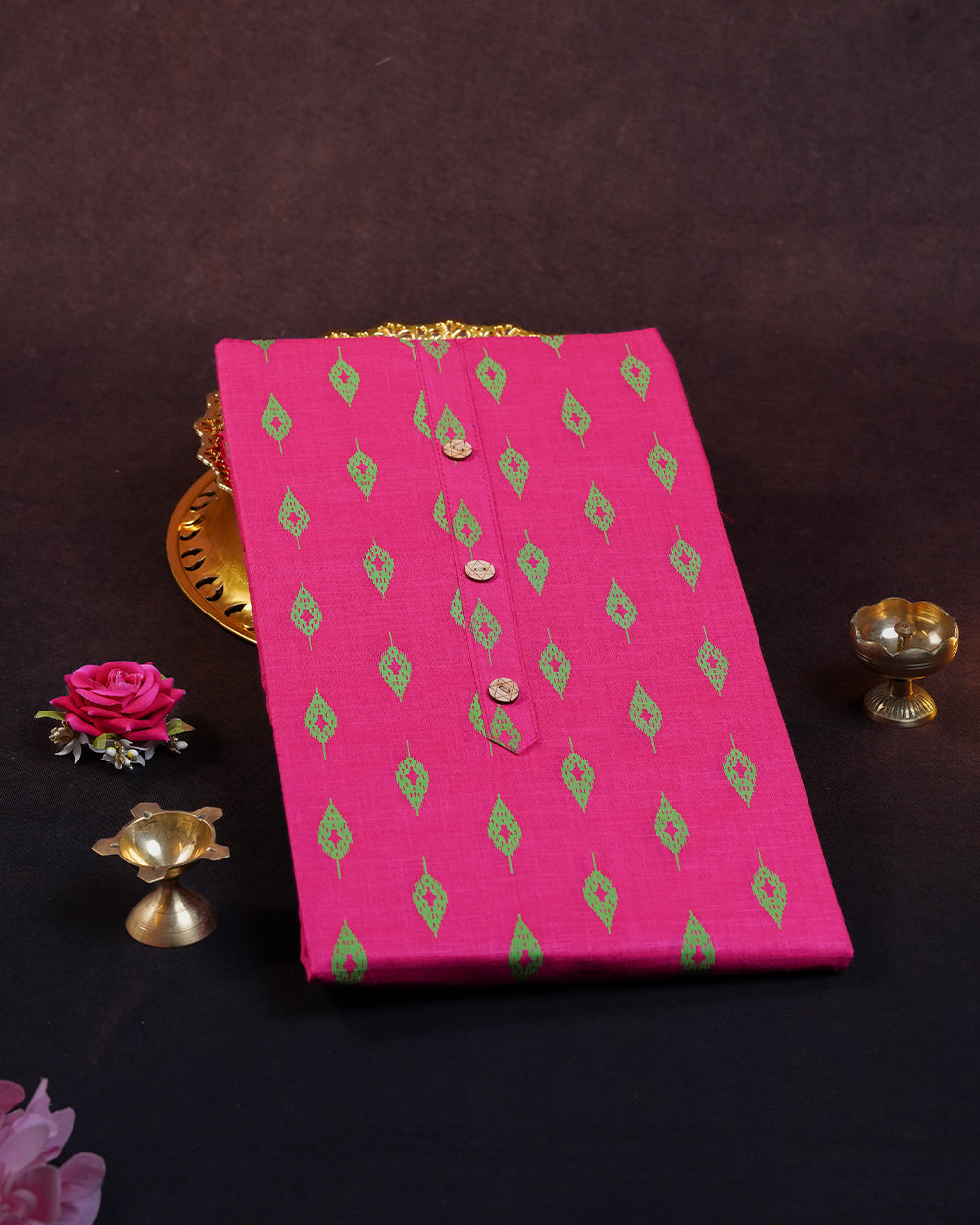 Elegant Pink & Green Printed Chudi Material