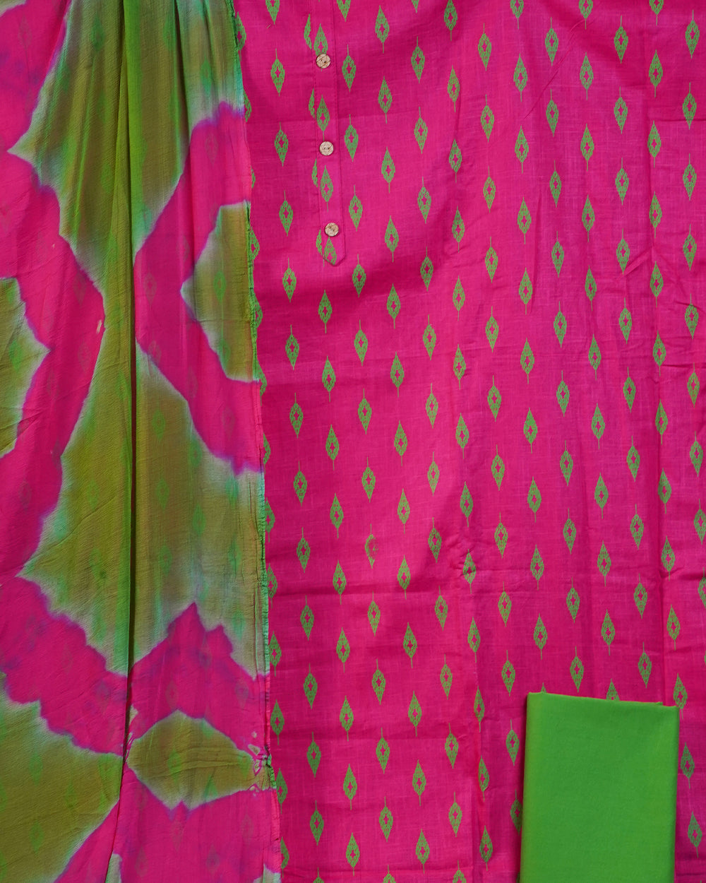 Elegant Pink & Green Printed Chudi Material