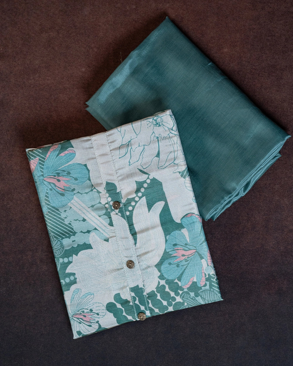 Elegant White &Dark Green Floral Printed Chudi Material