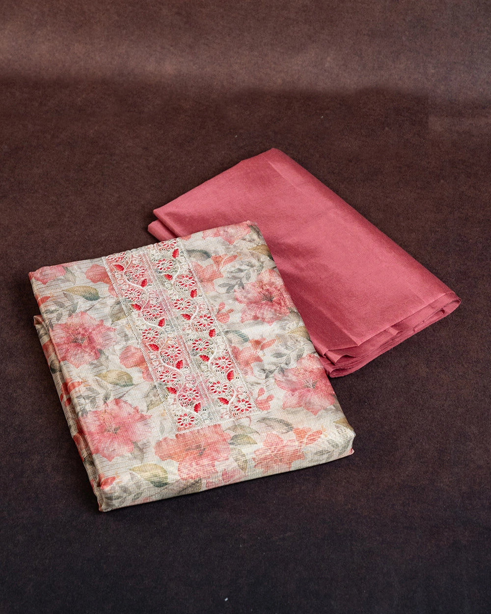 Elegant Pink & Floral Printed Chudi Material