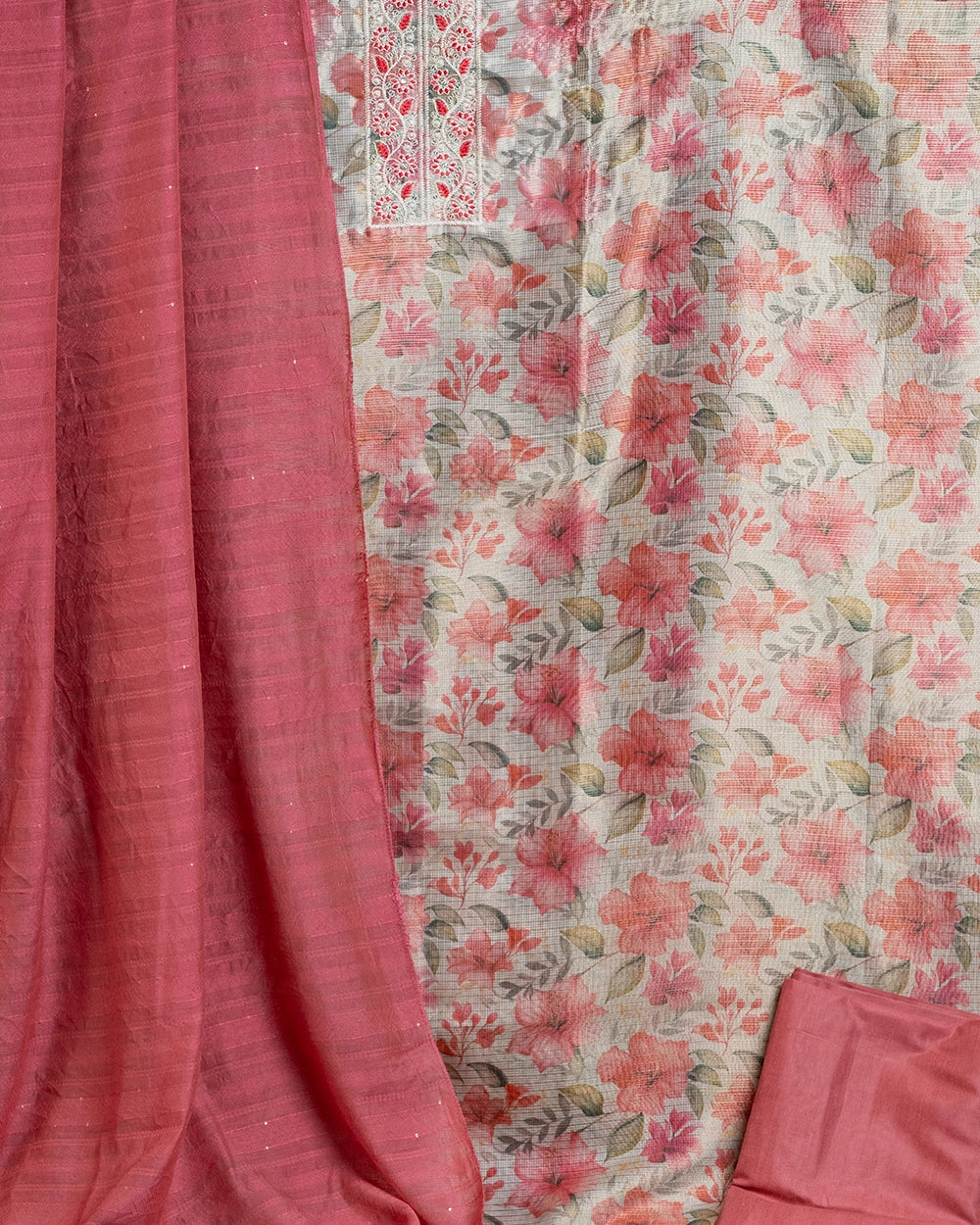 Elegant Pink & Floral Printed Chudi Material