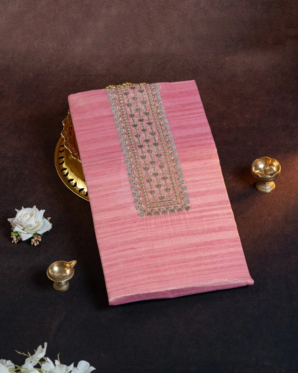 Elegant Pink & Beige Chudi Material