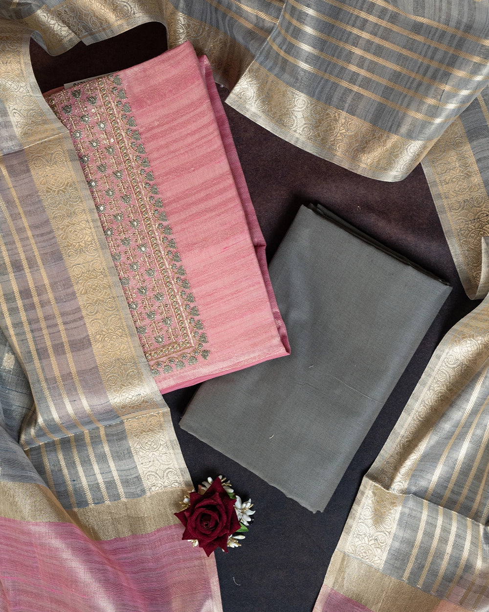 Elegant Pink & Beige Chudi Material