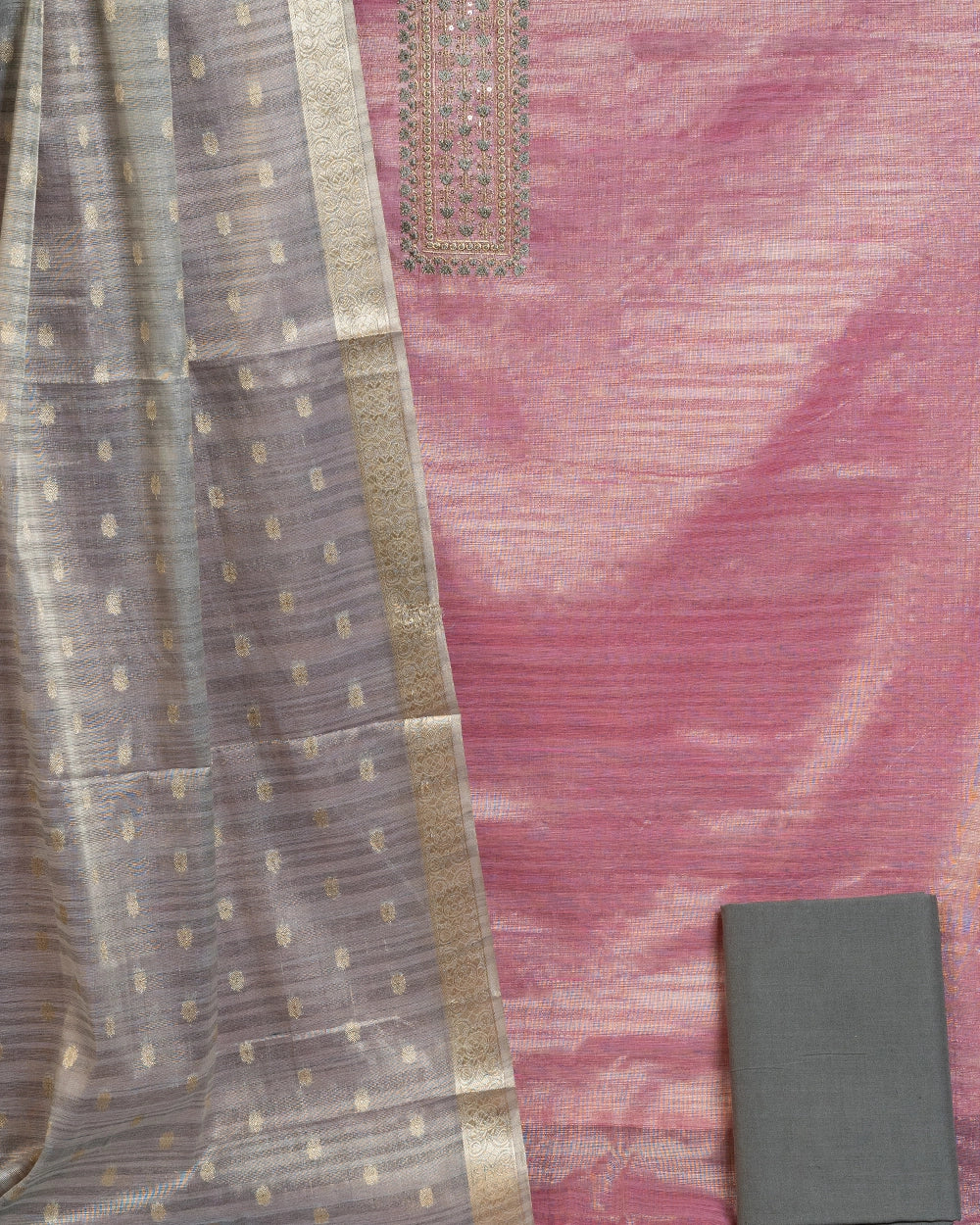 Elegant Pink & Beige Chudi Material