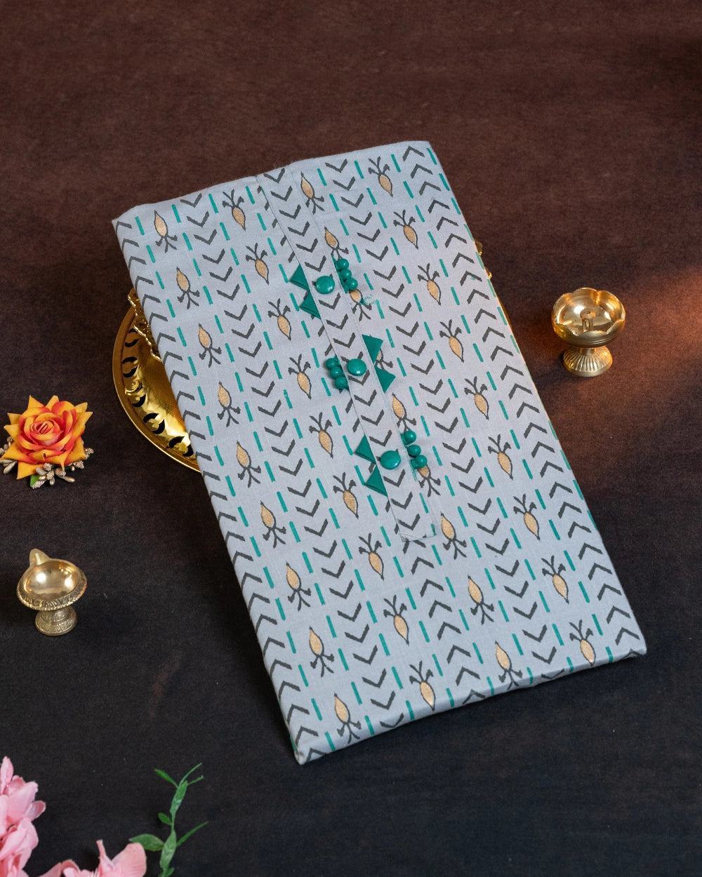 Elegant Grey &Green Chudi Material