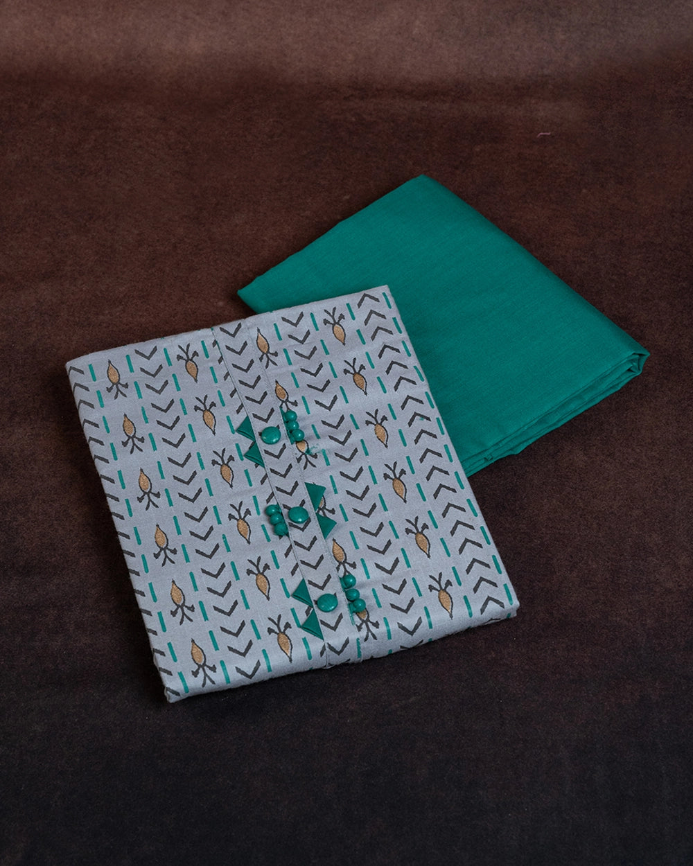 Elegant Grey &Green Chudi Material
