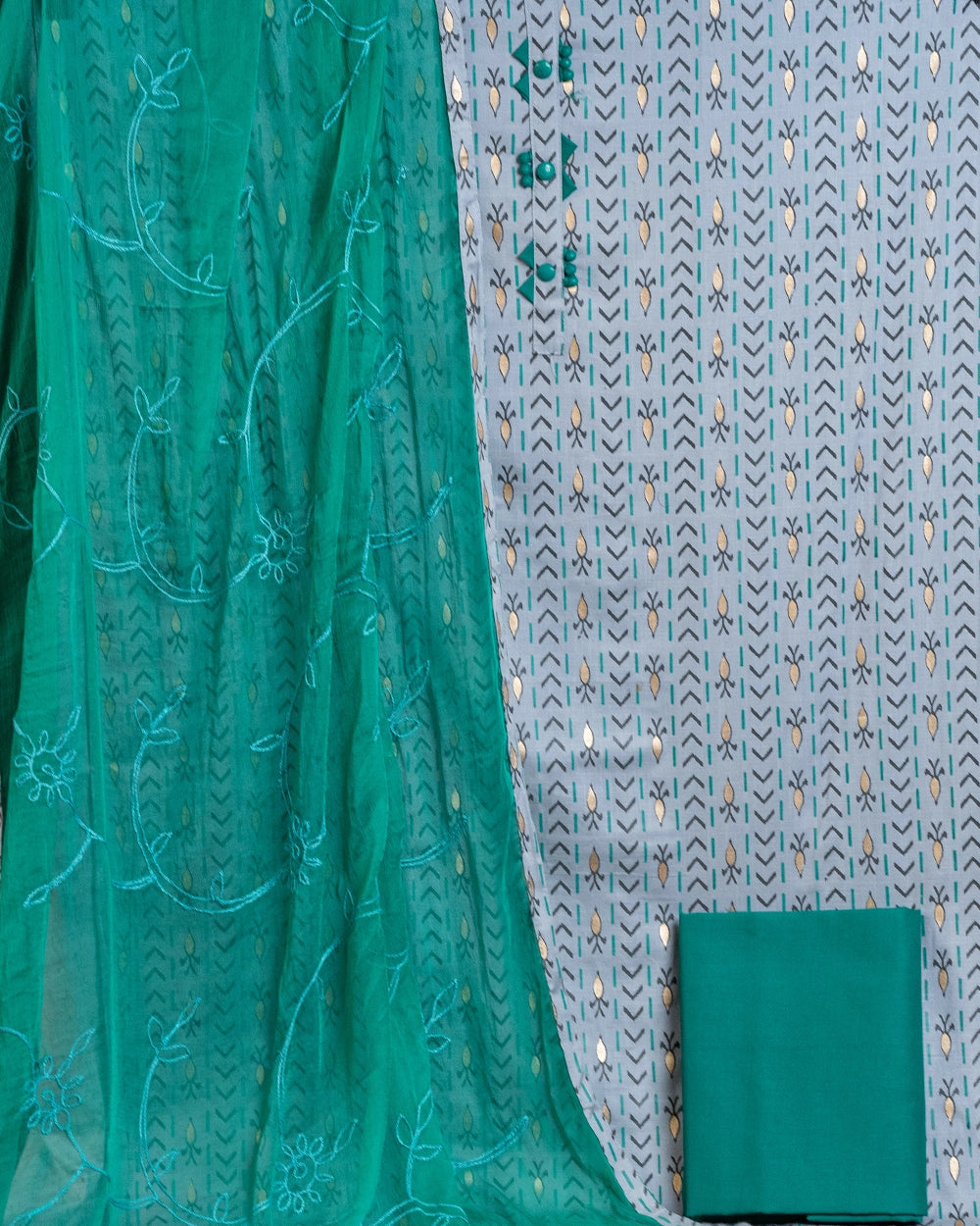 Elegant Grey &Green Chudi Material