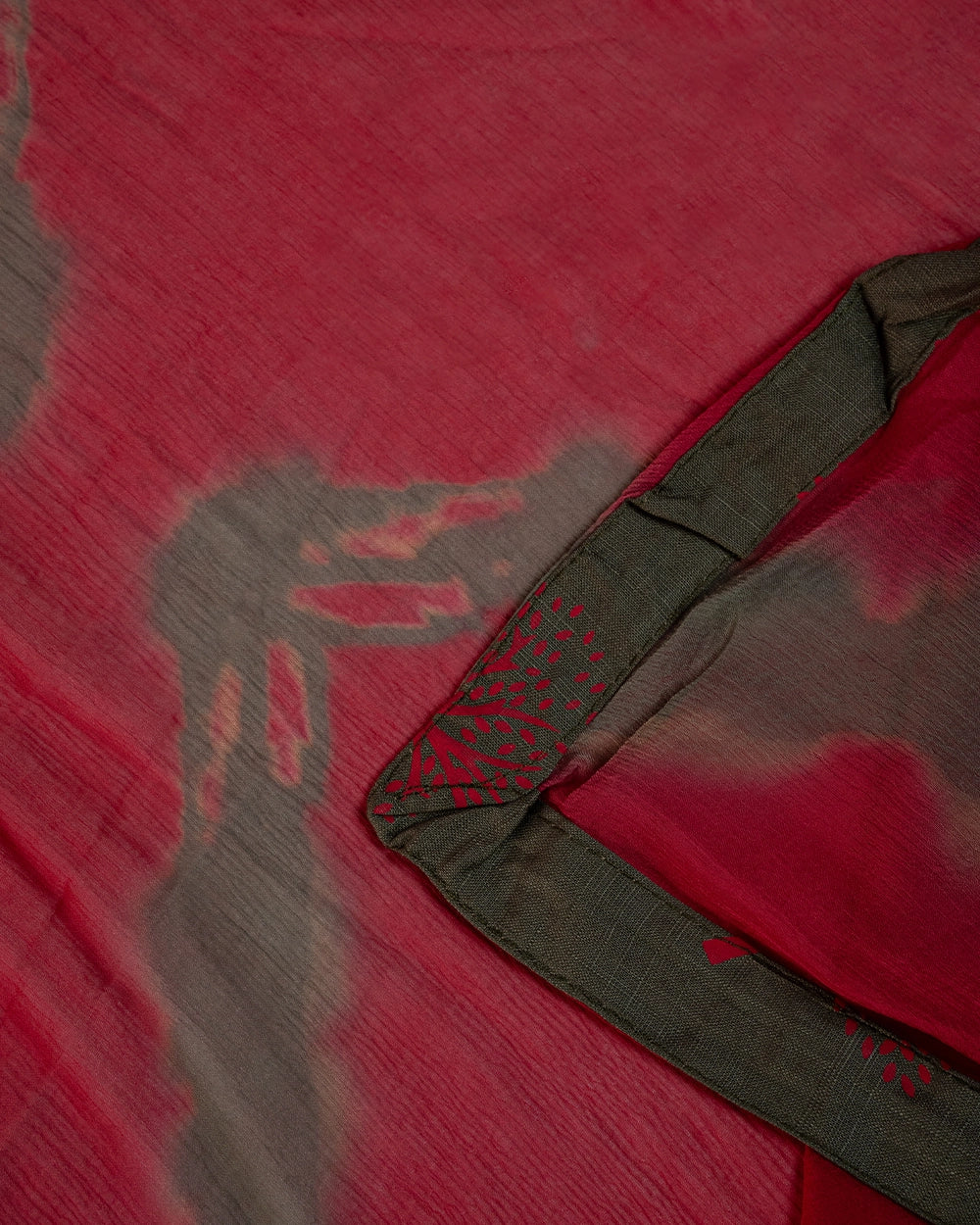Elegant Olive Green & Red Printed Chudi Material